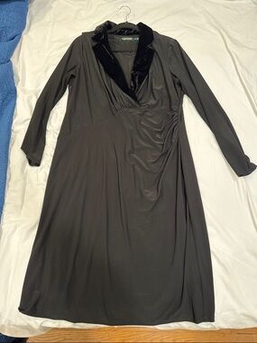 Ralph Lauren Black Long-Sleeve Collar Wrap Sheath Dress